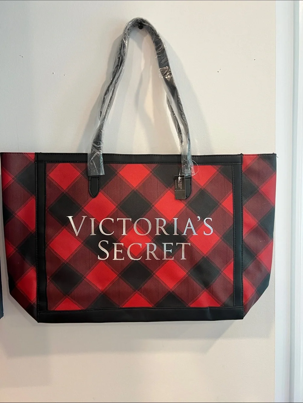 Victoria's Secret Red and Black Plaid Tote